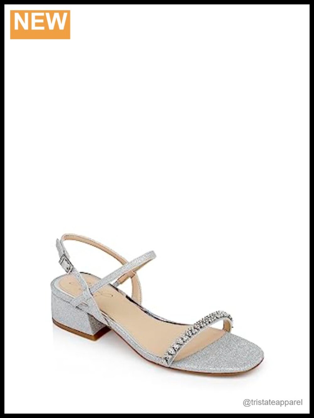 Jewel Badgley Mischka Aaliyah Block Heel Slingback Sandal Open Toe Glitter